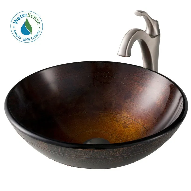 16.5" Copper Brown Bathroom Vessel Sink and Spot Free Arlo Faucet Combo Set with Pop-Up Drain