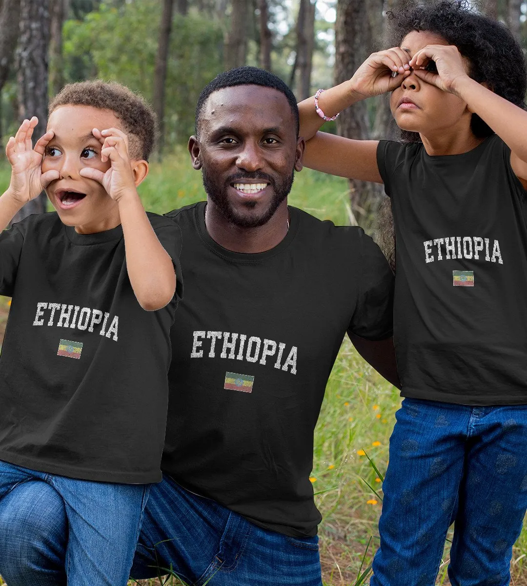 1sttheworld T-Shirt - Ethiopia Vintage Sports Flag T-Shirt Black A35