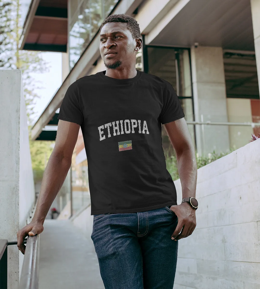 1sttheworld T-Shirt - Ethiopia Vintage Sports Flag T-Shirt Black A35