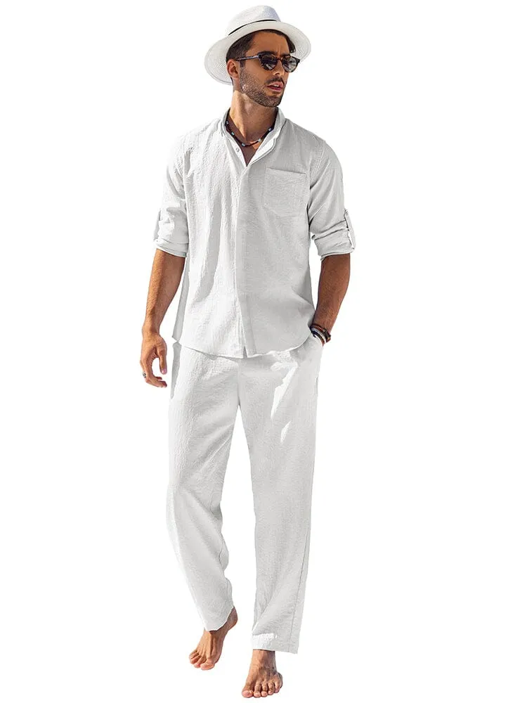 2-Piece Linen Long Sleeve Shirt Sets (US Only)