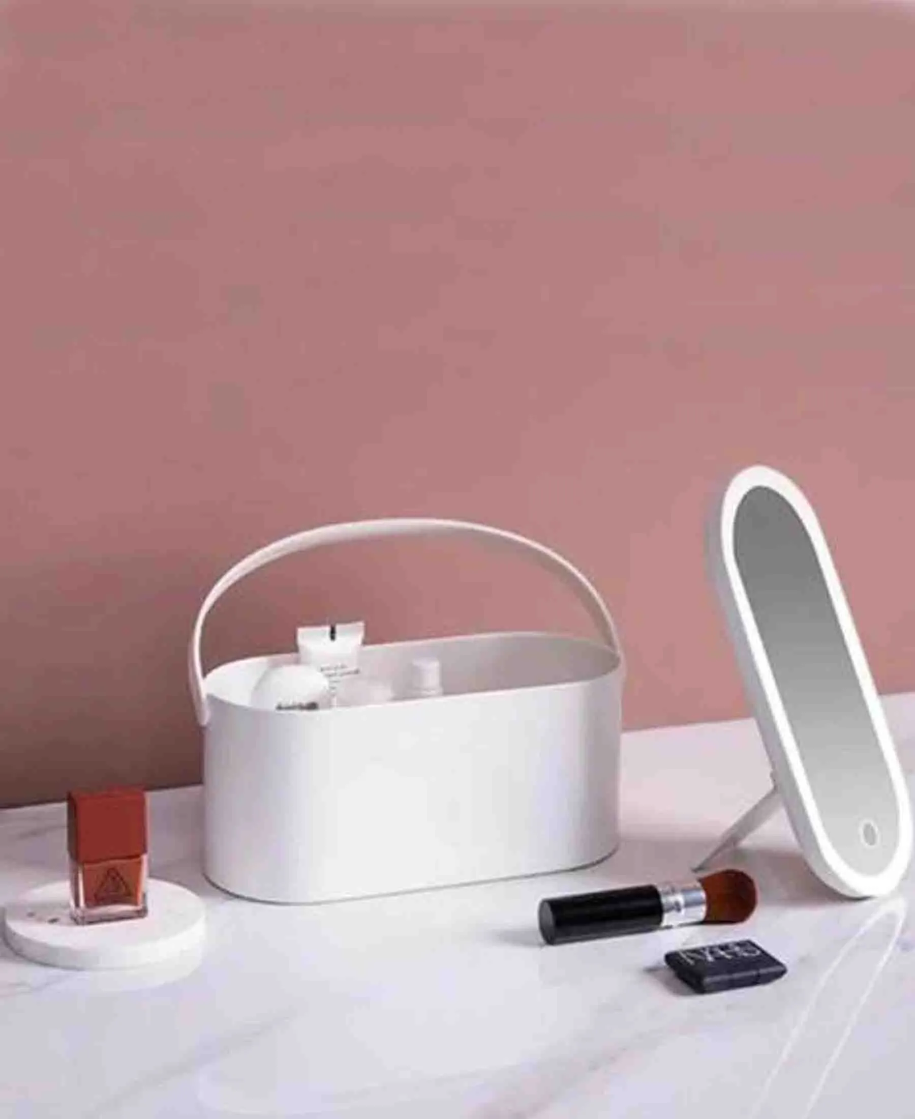 3 in 1 Makeup Storage With Mirror & LED Light - White