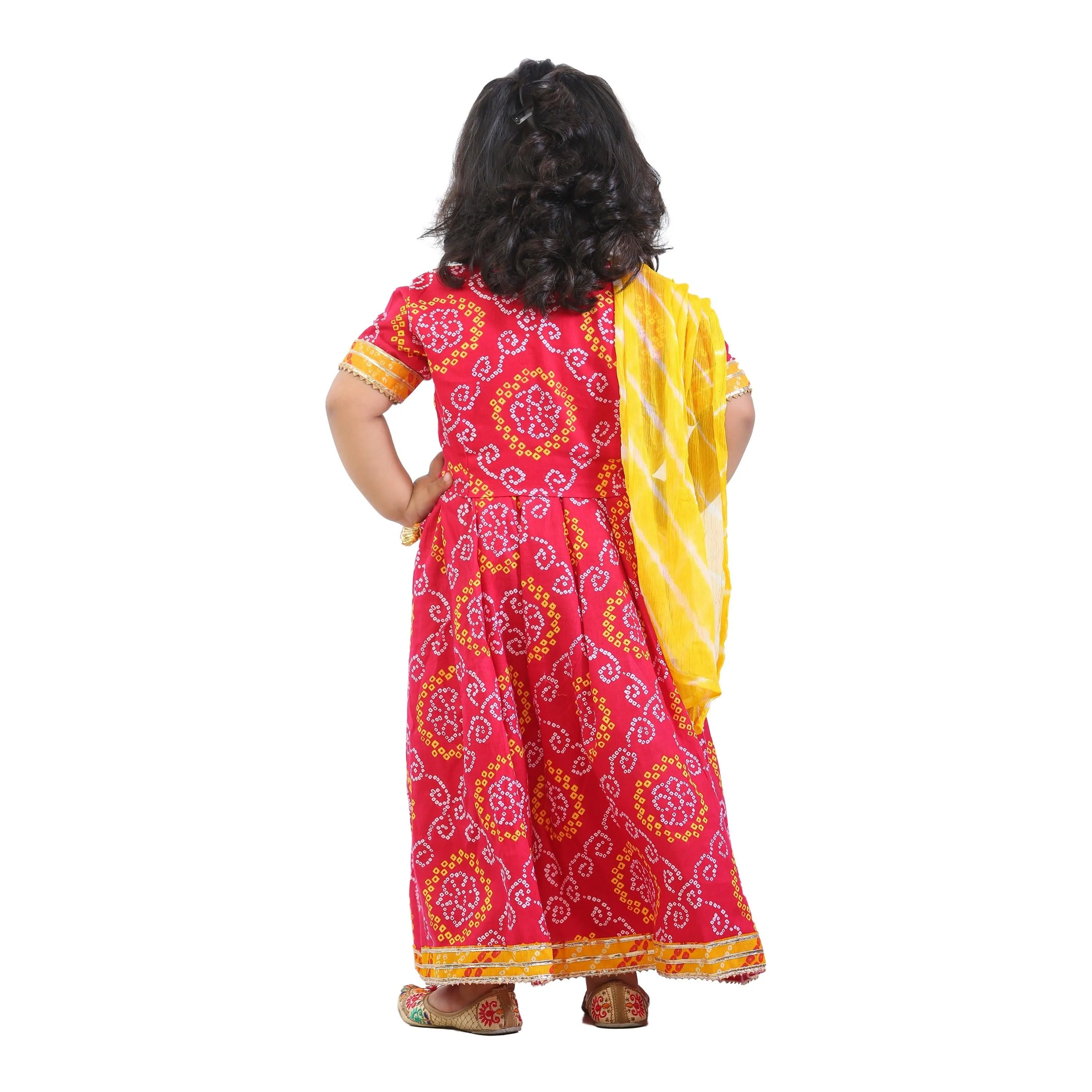 Ahhaaaa Kids Ethnic Cotton Bandhani Print Radha Dress Lehenga Choli Chania Choli Set For Baby Girls