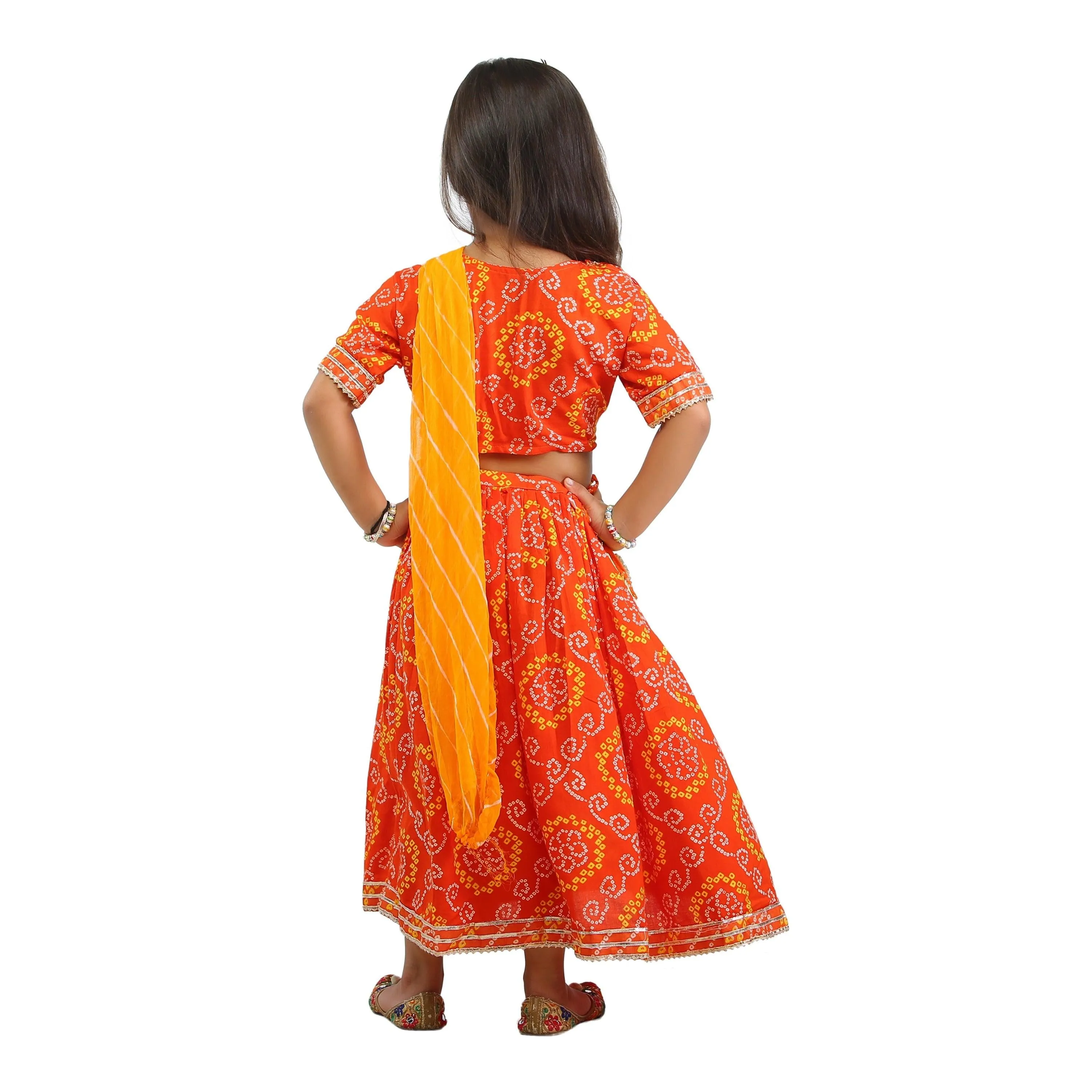 Ahhaaaa Kids Ethnic Cotton Bandhani Print Radha Dress Lehenga Choli Chania Choli Set For Baby Girls