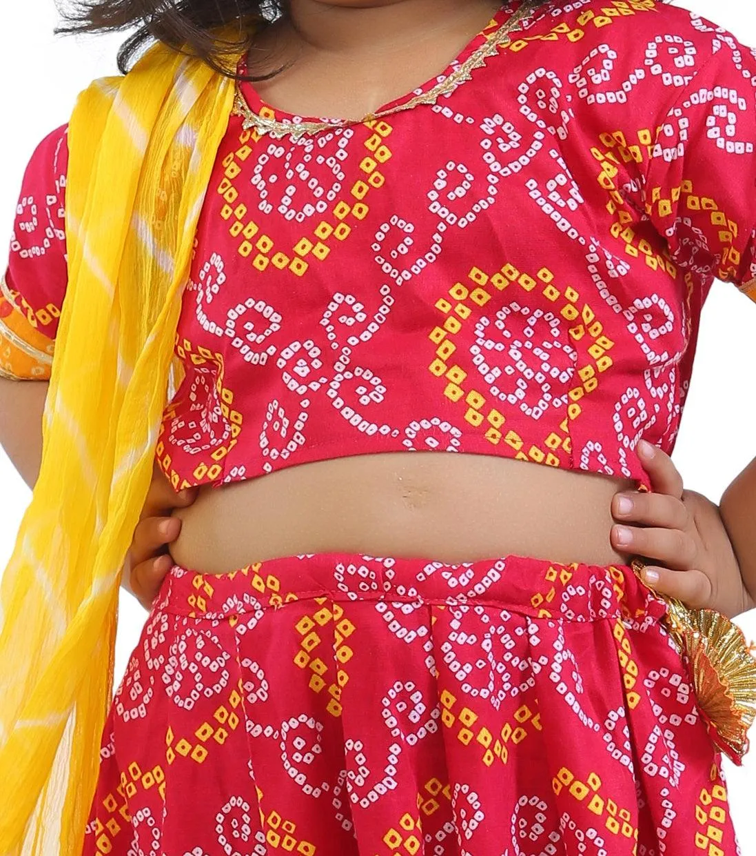 Ahhaaaa Kids Ethnic Cotton Bandhani Print Radha Dress Lehenga Choli Chania Choli Set For Baby Girls