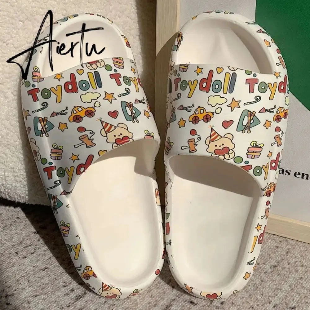 Aiertu New Arrivals Slippers For Women Indoor Home Summer Student Soft Sole Slides Fashion Ins Cartoon Graffiti Flip Flops