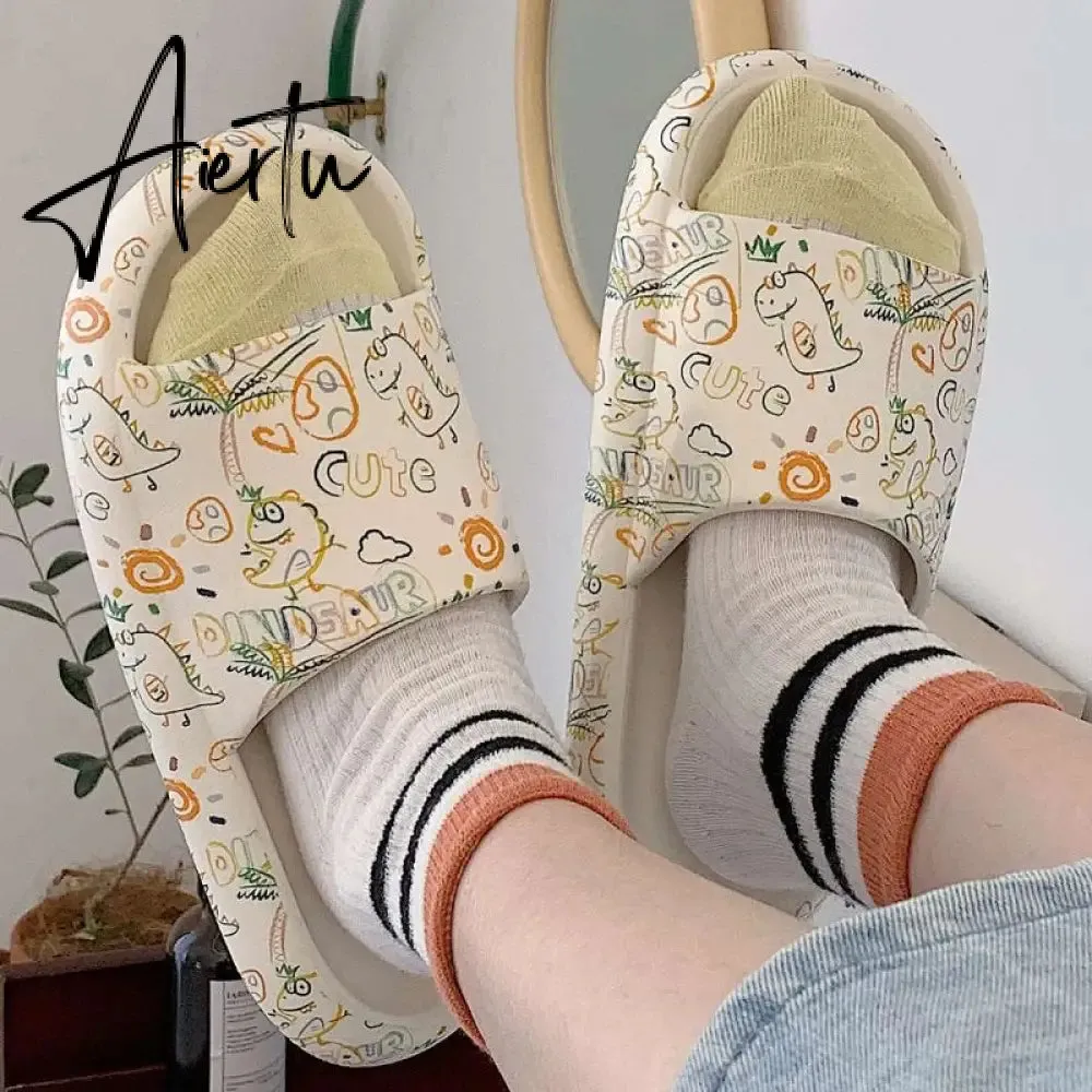 Aiertu New Arrivals Slippers For Women Indoor Home Summer Student Soft Sole Slides Fashion Ins Cartoon Graffiti Flip Flops