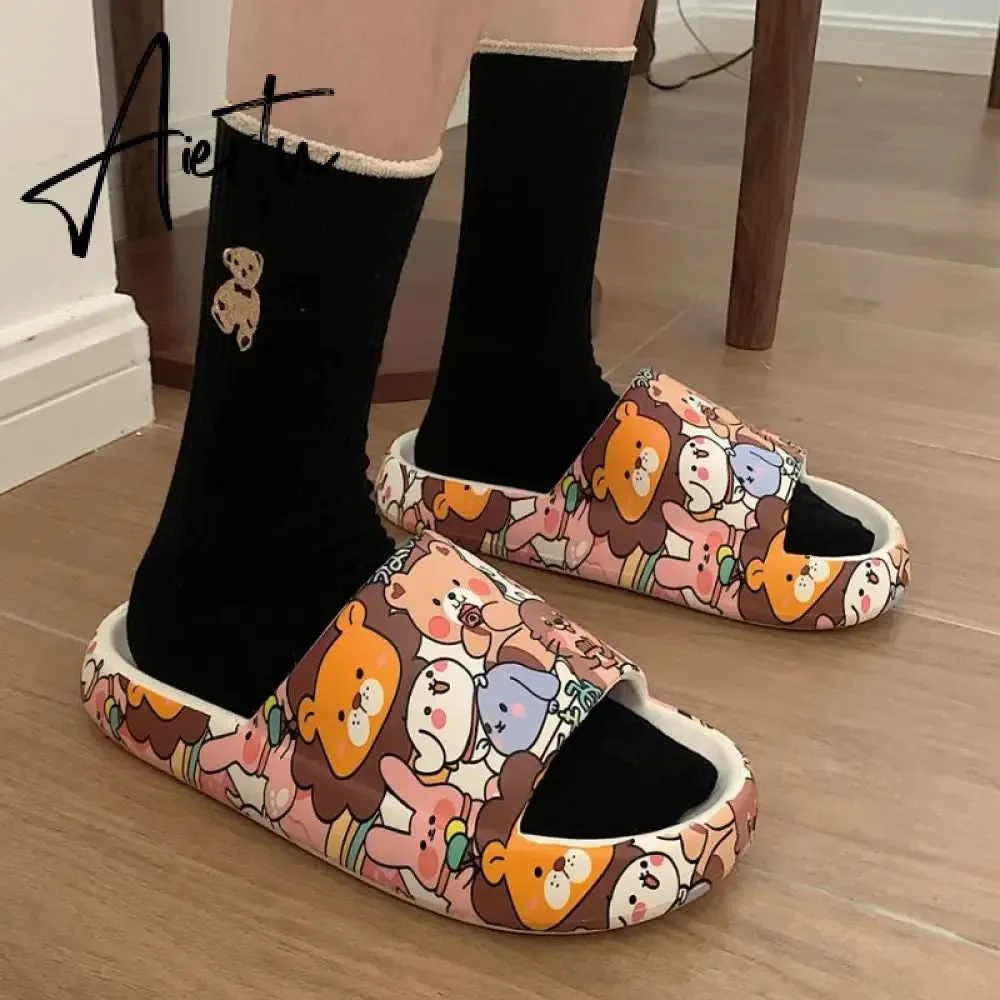 Aiertu New Arrivals Slippers For Women Indoor Home Summer Student Soft Sole Slides Fashion Ins Cartoon Graffiti Flip Flops