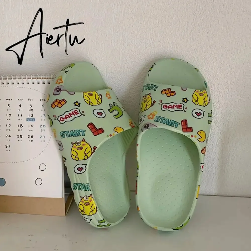 Aiertu New Arrivals Slippers For Women Indoor Home Summer Student Soft Sole Slides Fashion Ins Cartoon Graffiti Flip Flops