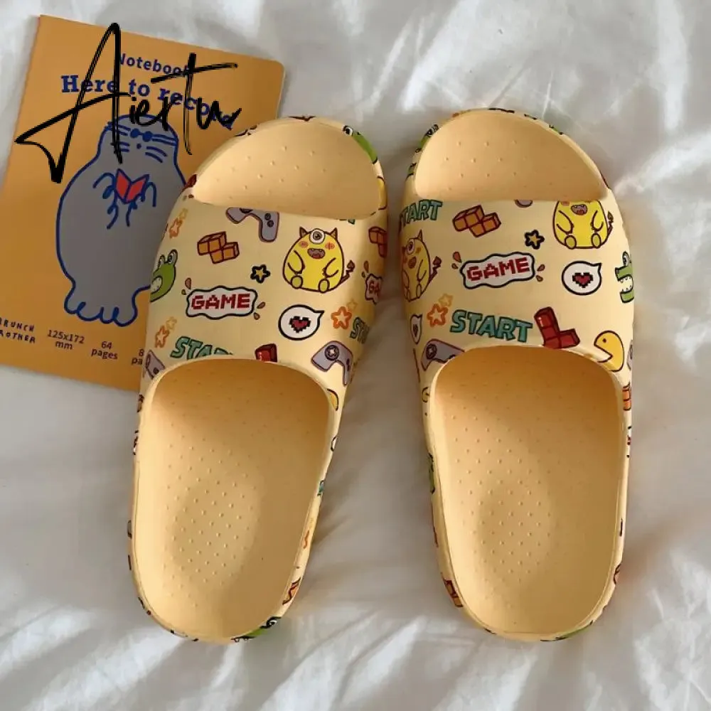 Aiertu New Arrivals Slippers For Women Indoor Home Summer Student Soft Sole Slides Fashion Ins Cartoon Graffiti Flip Flops