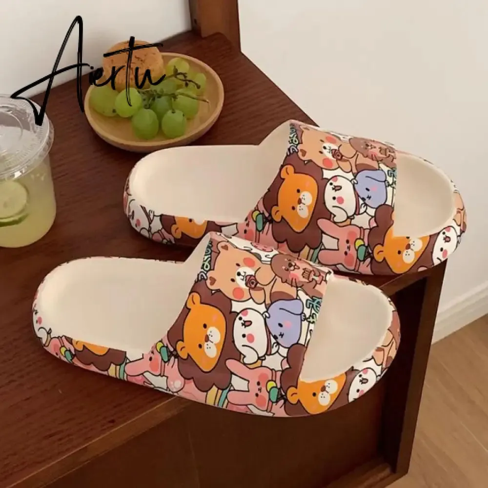 Aiertu New Arrivals Slippers For Women Indoor Home Summer Student Soft Sole Slides Fashion Ins Cartoon Graffiti Flip Flops