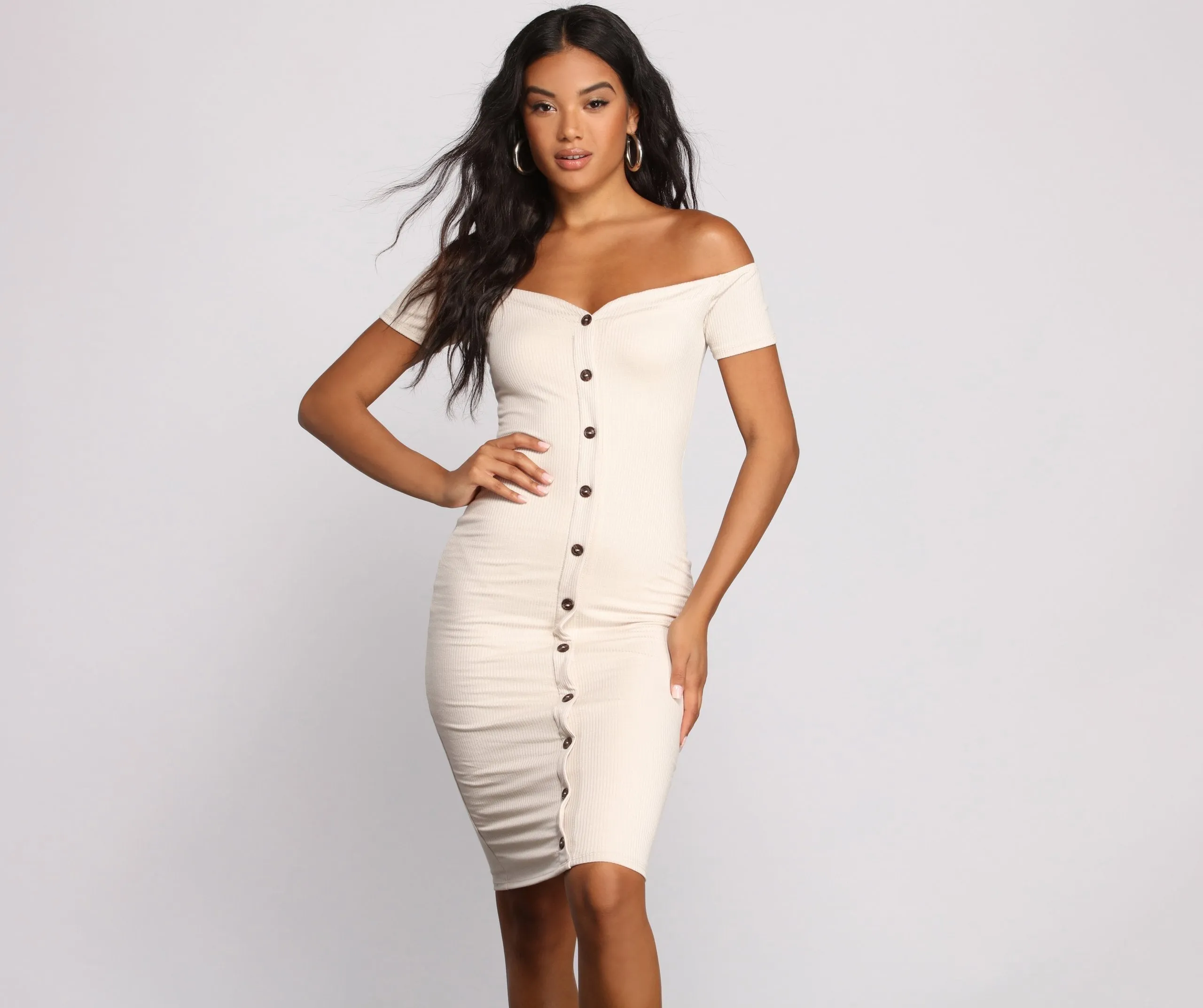 All Buttoned Up Off Graceful The Shoulder Midi Dress