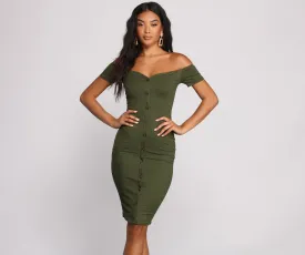 All Buttoned Up Off Graceful The Shoulder Midi Dress