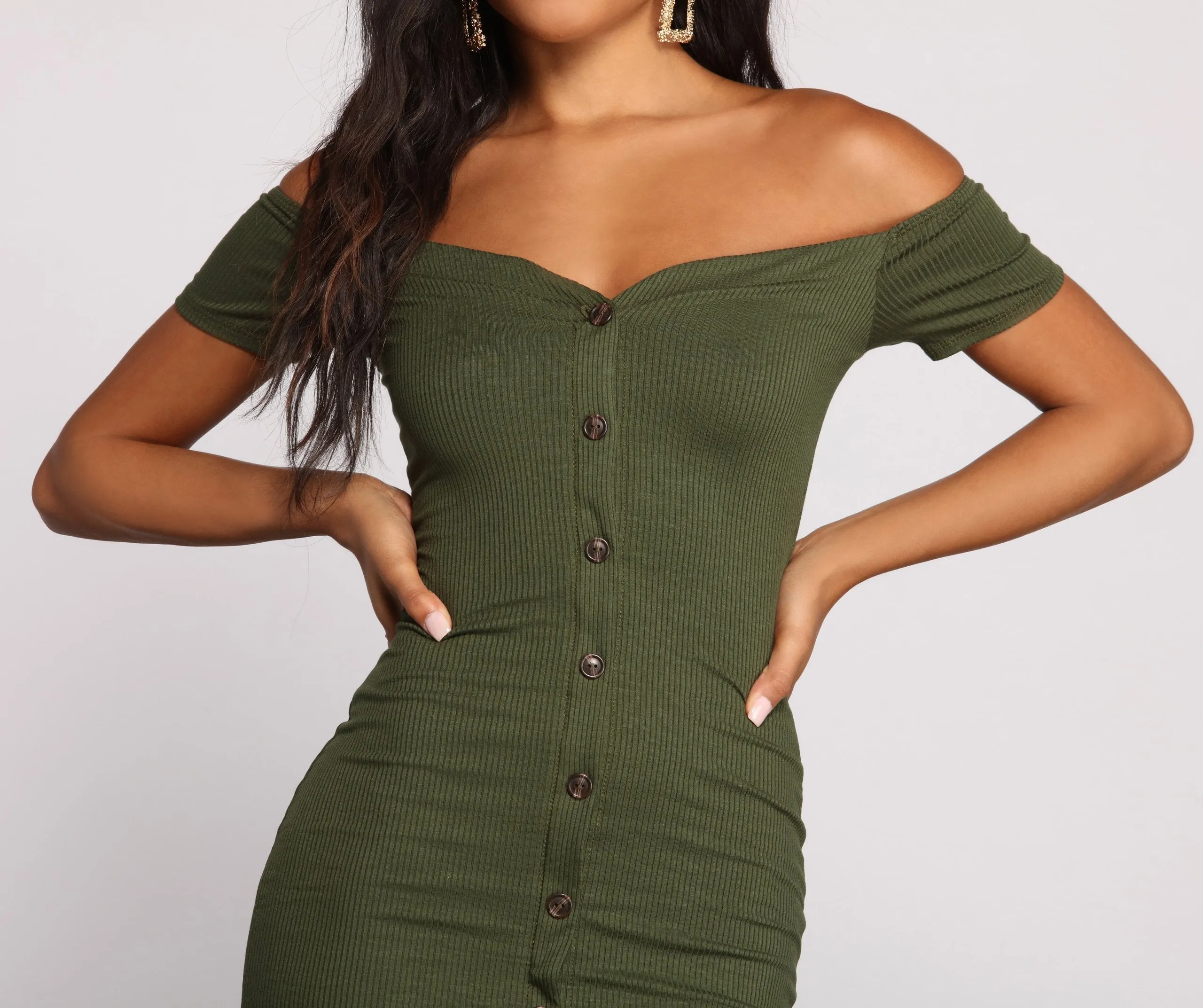 All Buttoned Up Off Graceful The Shoulder Midi Dress