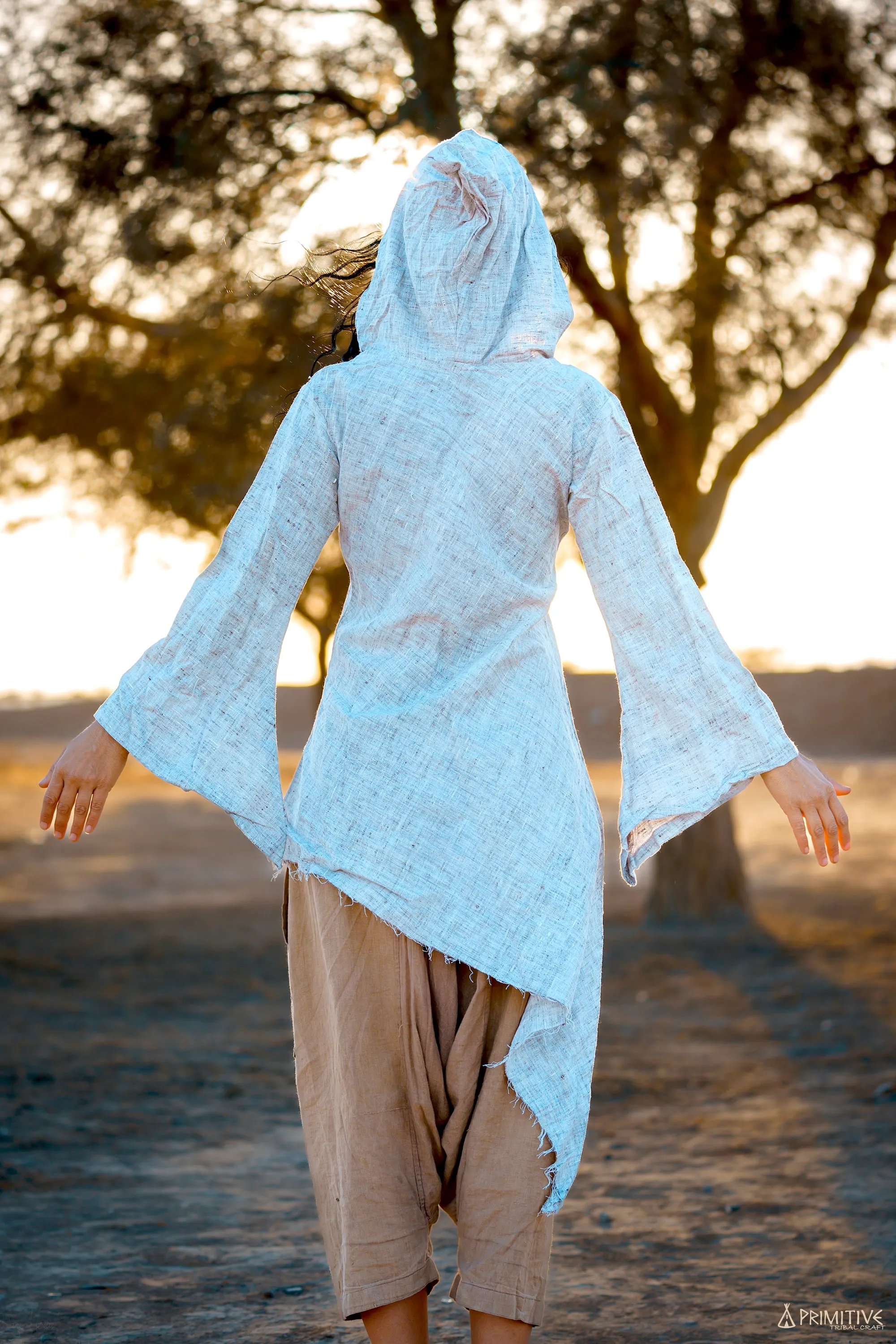 Asymmetrical Dress with Hoodie ⋙ Handwoven Khadi Cotton