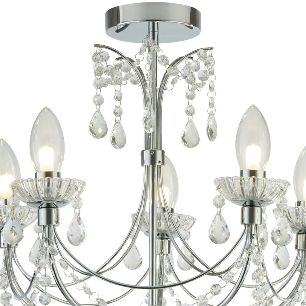 Autumn 5 Lt Bathroom Chandelier- Chrome & Crystal Glass, Ip44