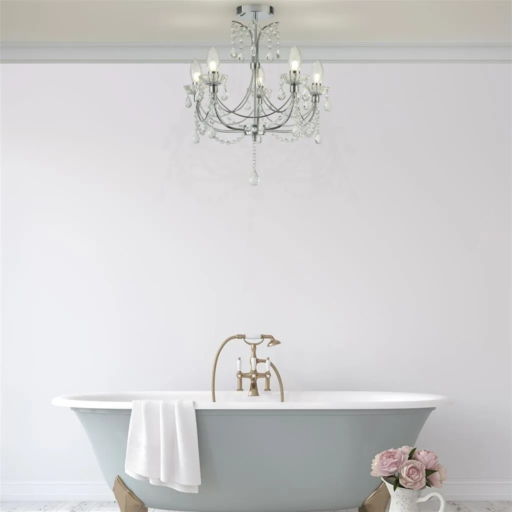 Autumn 5 Lt Bathroom Chandelier- Chrome & Crystal Glass, Ip44