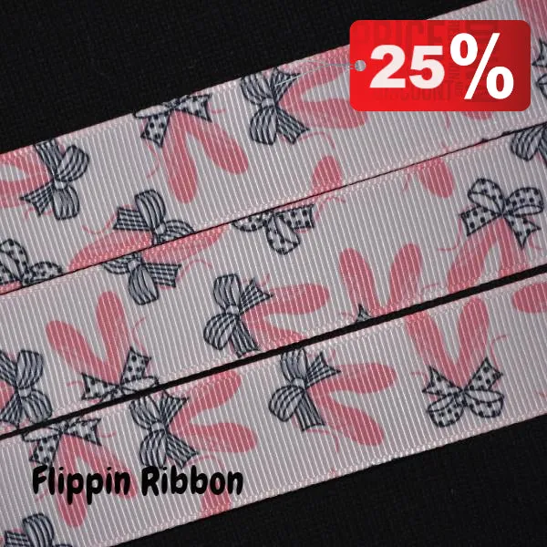 Ballet Slipper Ribbon with Black Bows - 7/8 inch Printed Grosgrain