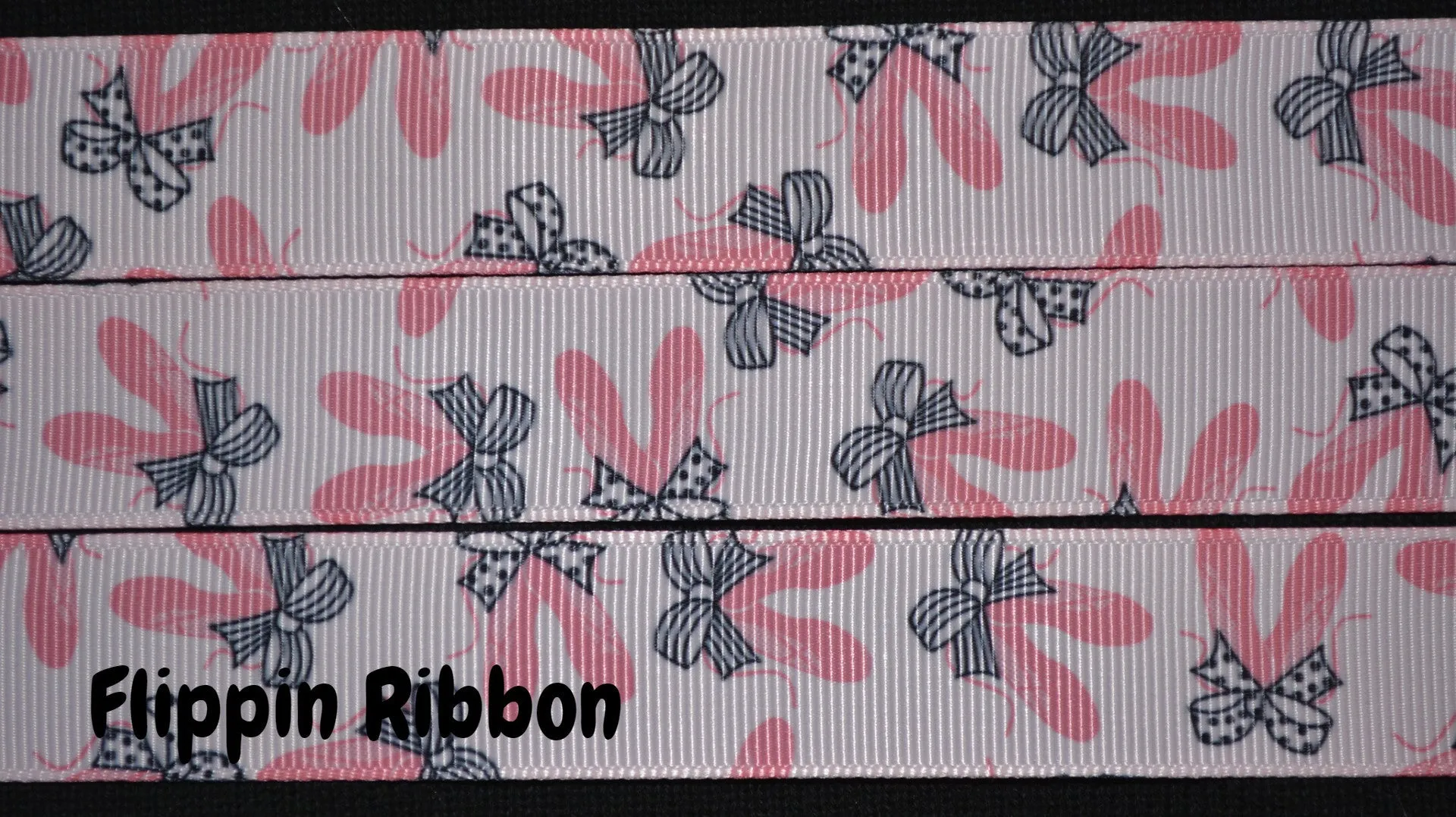 Ballet Slipper Ribbon with Black Bows - 7/8 inch Printed Grosgrain