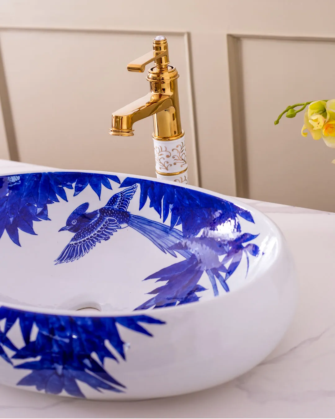 Bamboo Leaf Porcelain Counter Top Basin