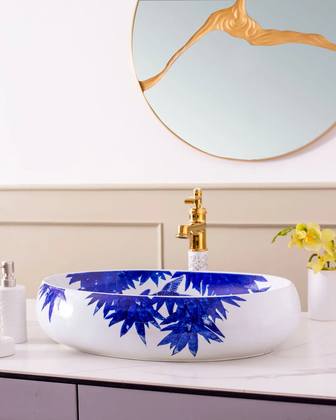 Bamboo Leaf Porcelain Counter Top Basin