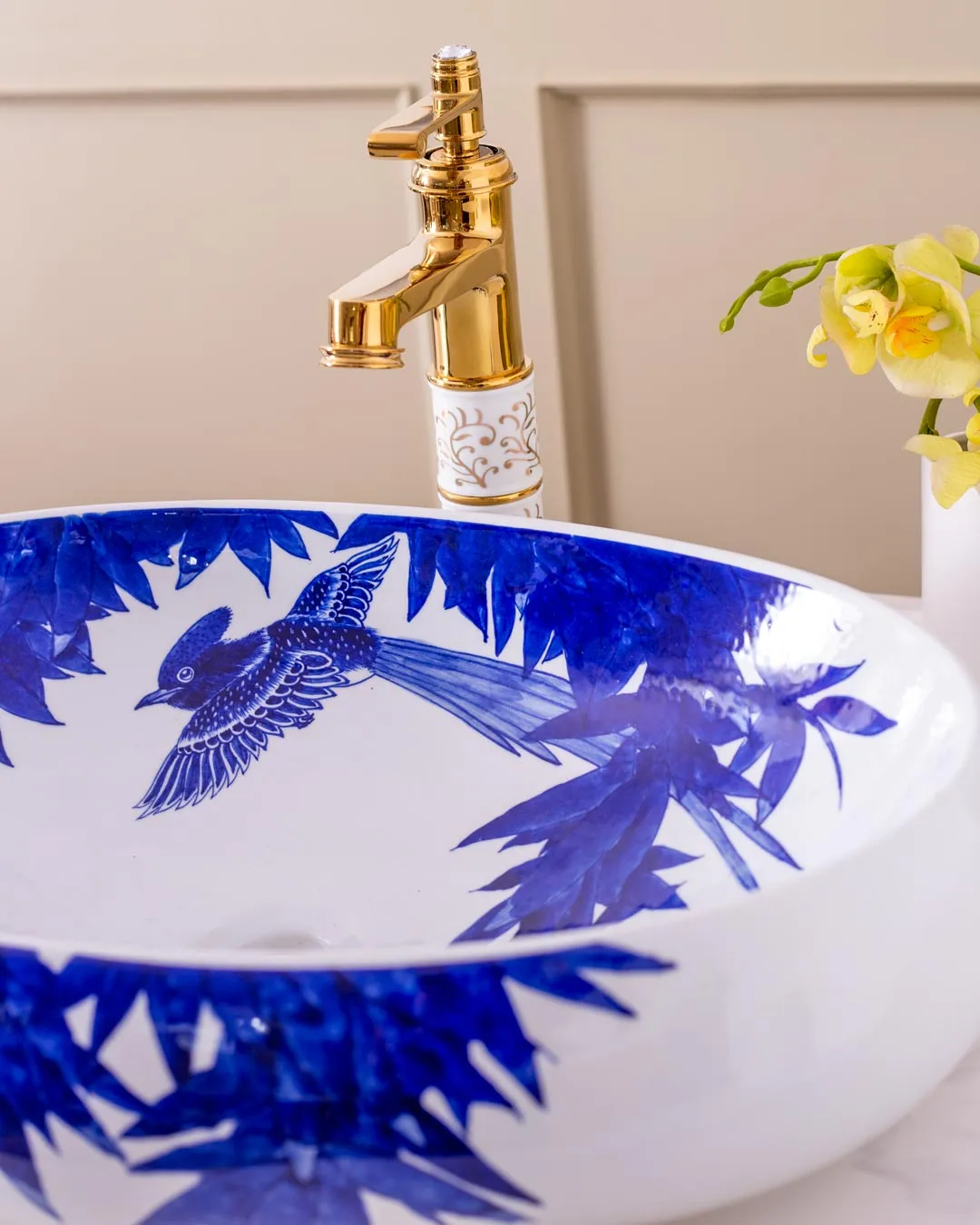 Bamboo Leaf Porcelain Counter Top Basin