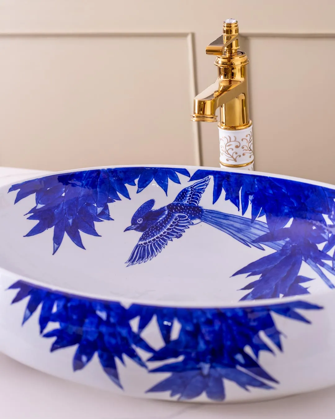 Bamboo Leaf Porcelain Counter Top Basin