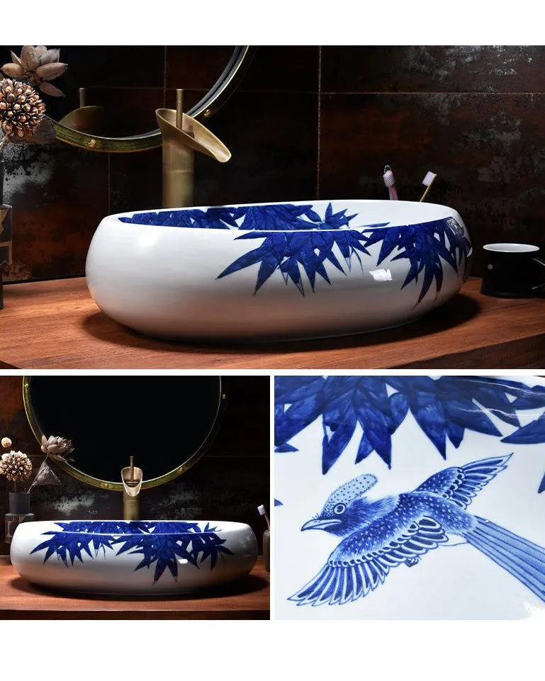 Bamboo Leaf Porcelain Counter Top Basin