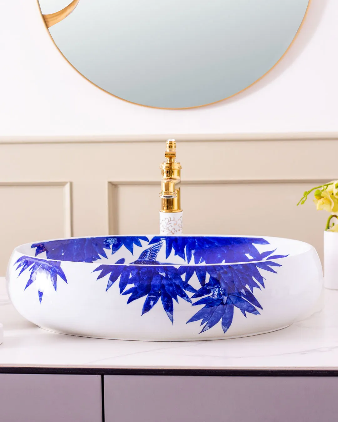 Bamboo Leaf Porcelain Counter Top Basin