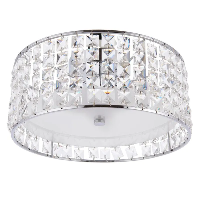 Belfont Clear Crystal And Chrome Flush Bathroom Ceiling Light