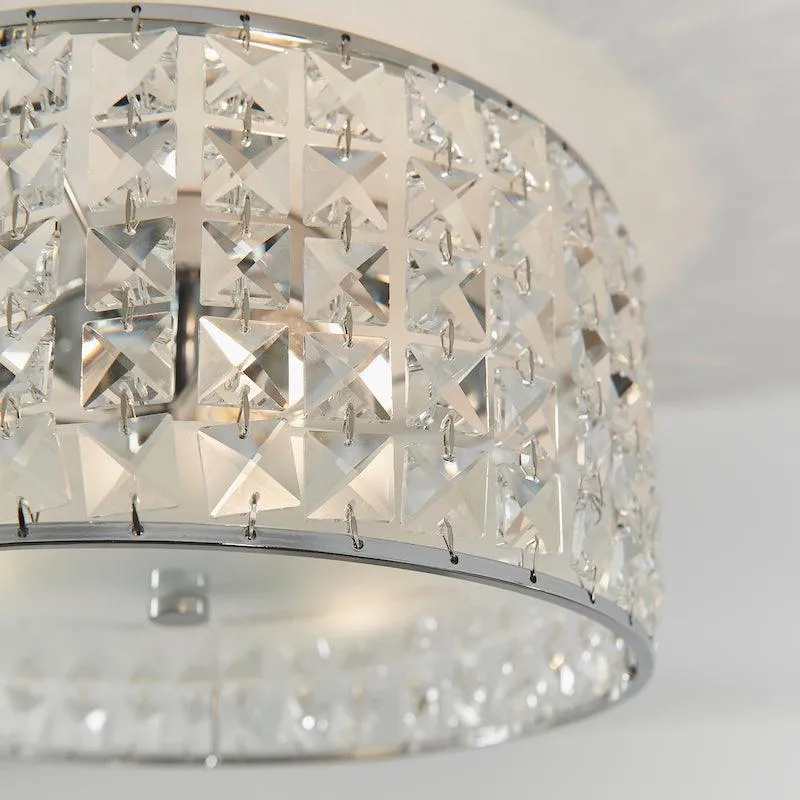 Belfont Clear Crystal And Chrome Flush Bathroom Ceiling Light