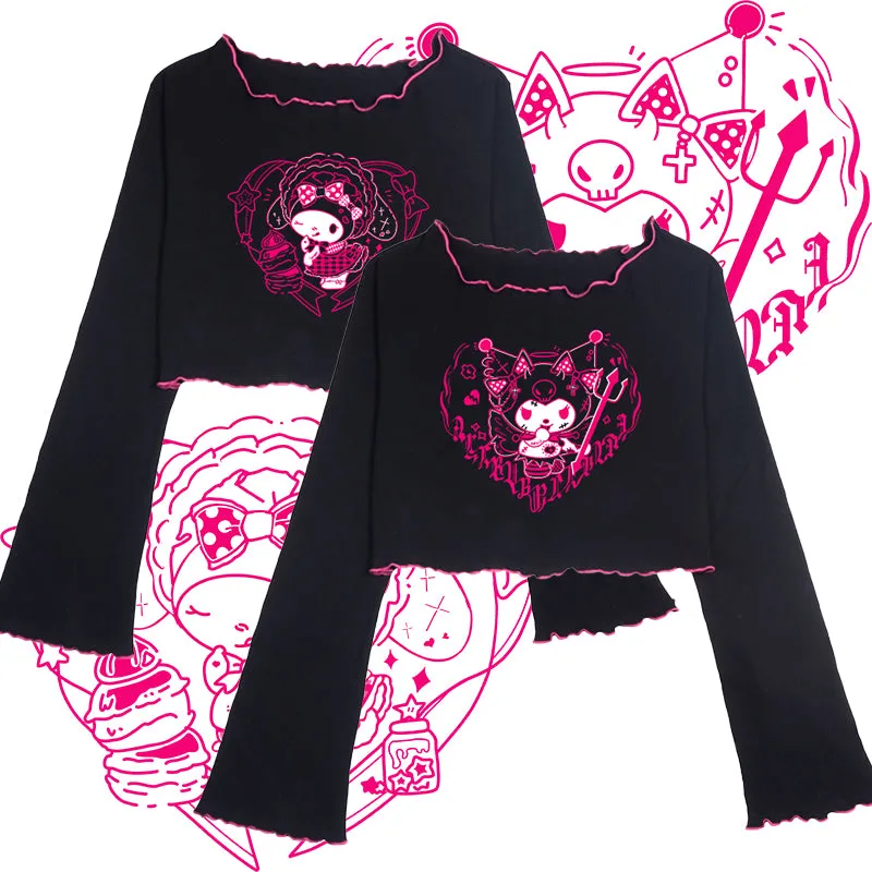 Black Cartoon Printed Long Sleeve T-Shirt PL51323