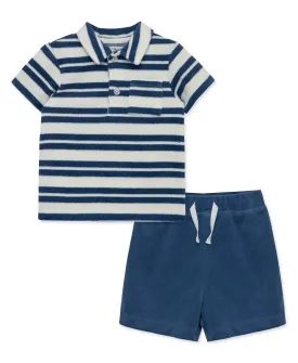 Blue Stripe Terry Short Set - Toddler (2T-4T)