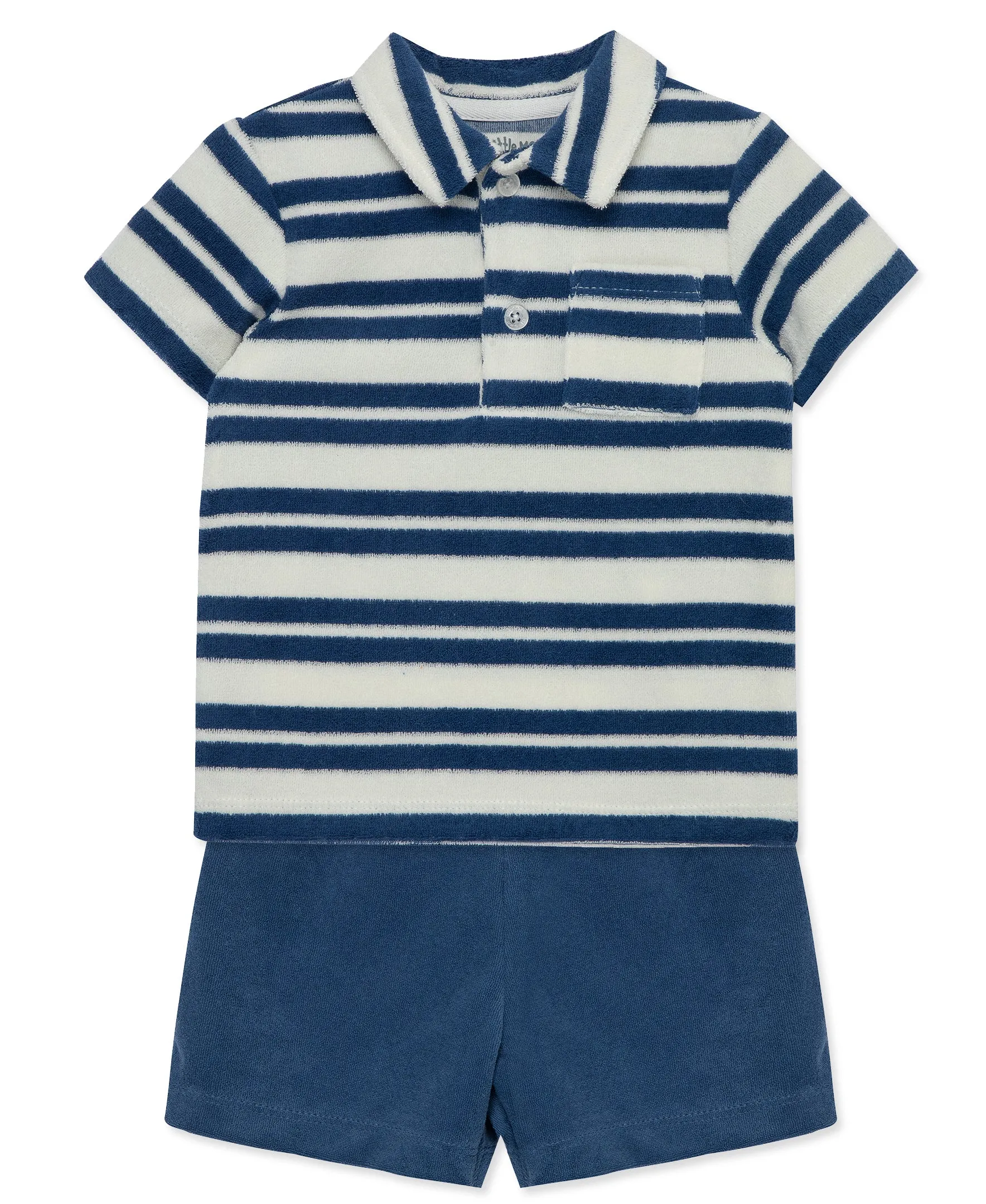 Blue Stripe Terry Short Set - Toddler (2T-4T)