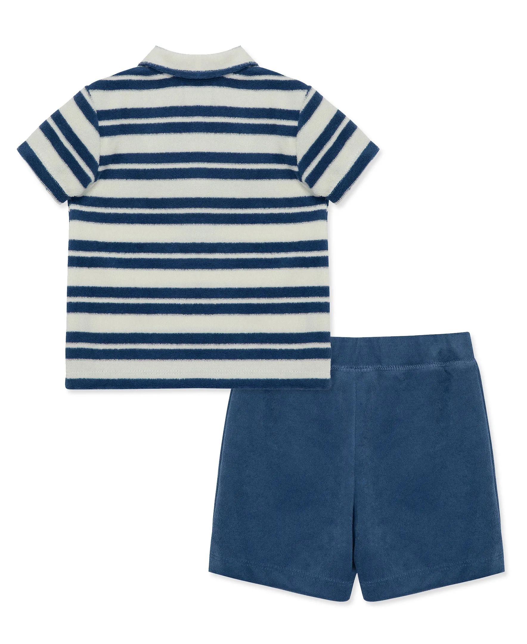 Blue Stripe Terry Short Set - Toddler (2T-4T)