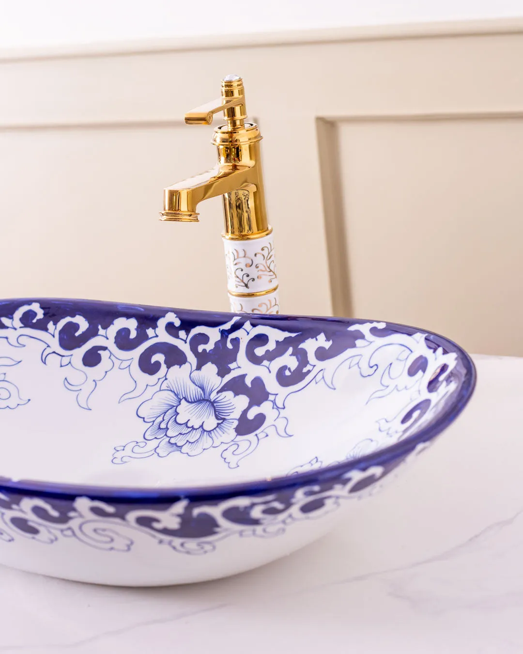 Blue Vine Porcelain Counter Top Basin