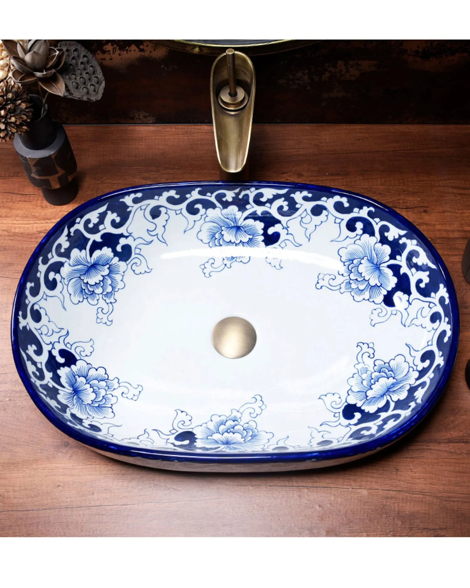 Blue Vine Porcelain Counter Top Basin