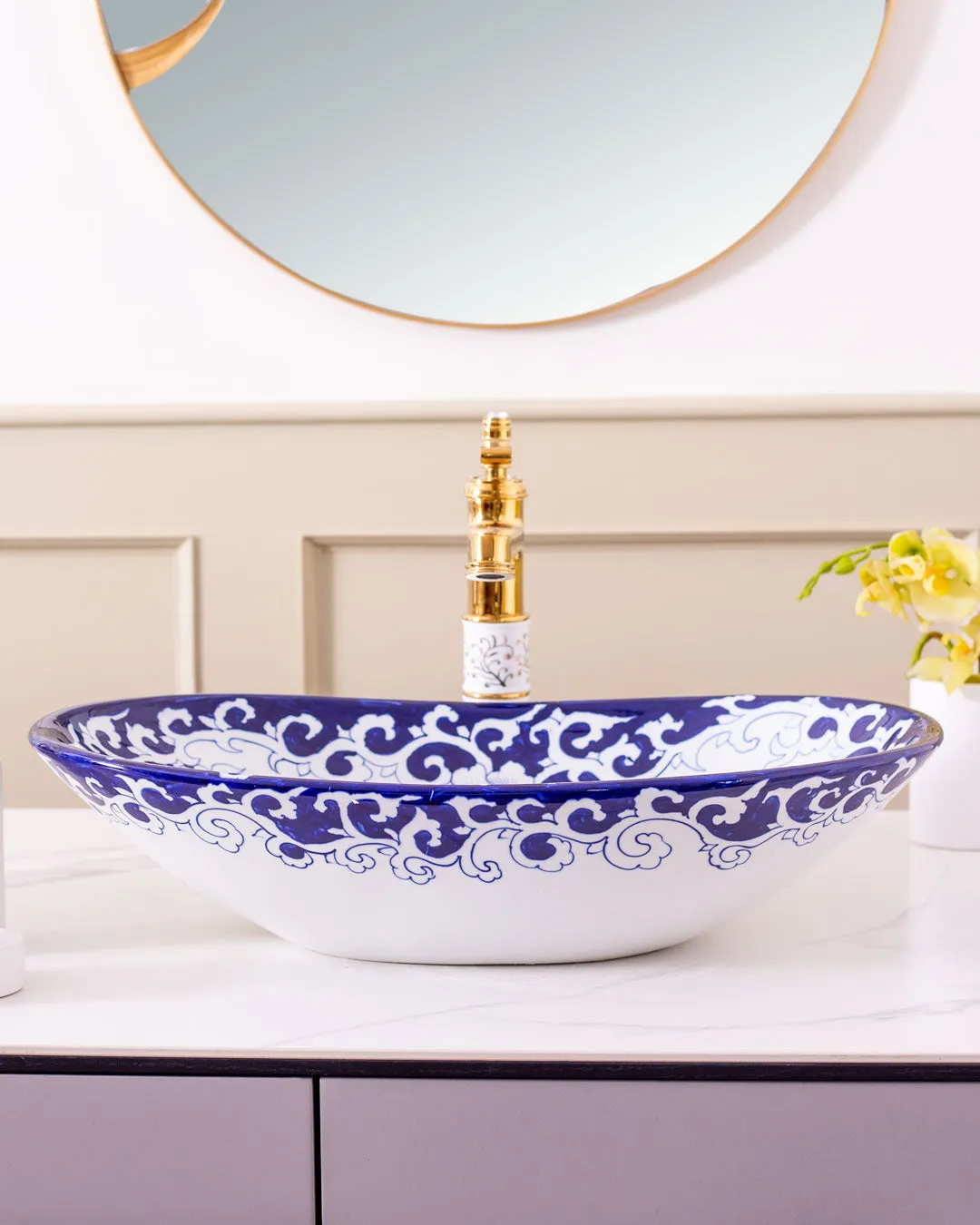 Blue Vine Porcelain Counter Top Basin