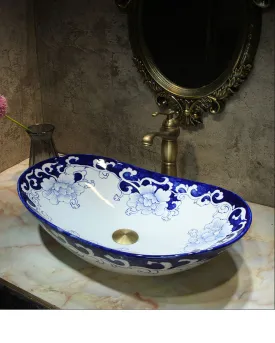 Blue Vine Porcelain Counter Top Basin