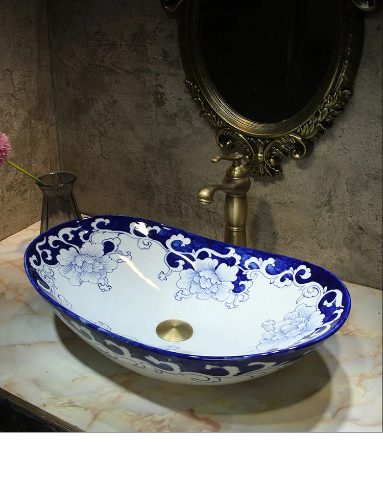 Blue Vine Porcelain Counter Top Basin