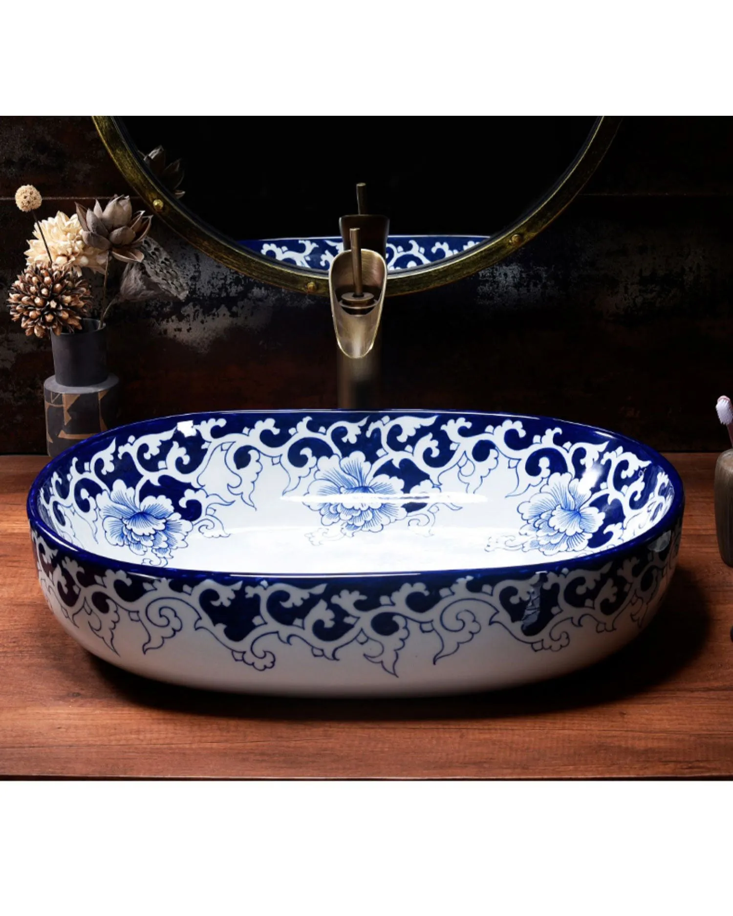 Blue Vine Porcelain Counter Top Basin