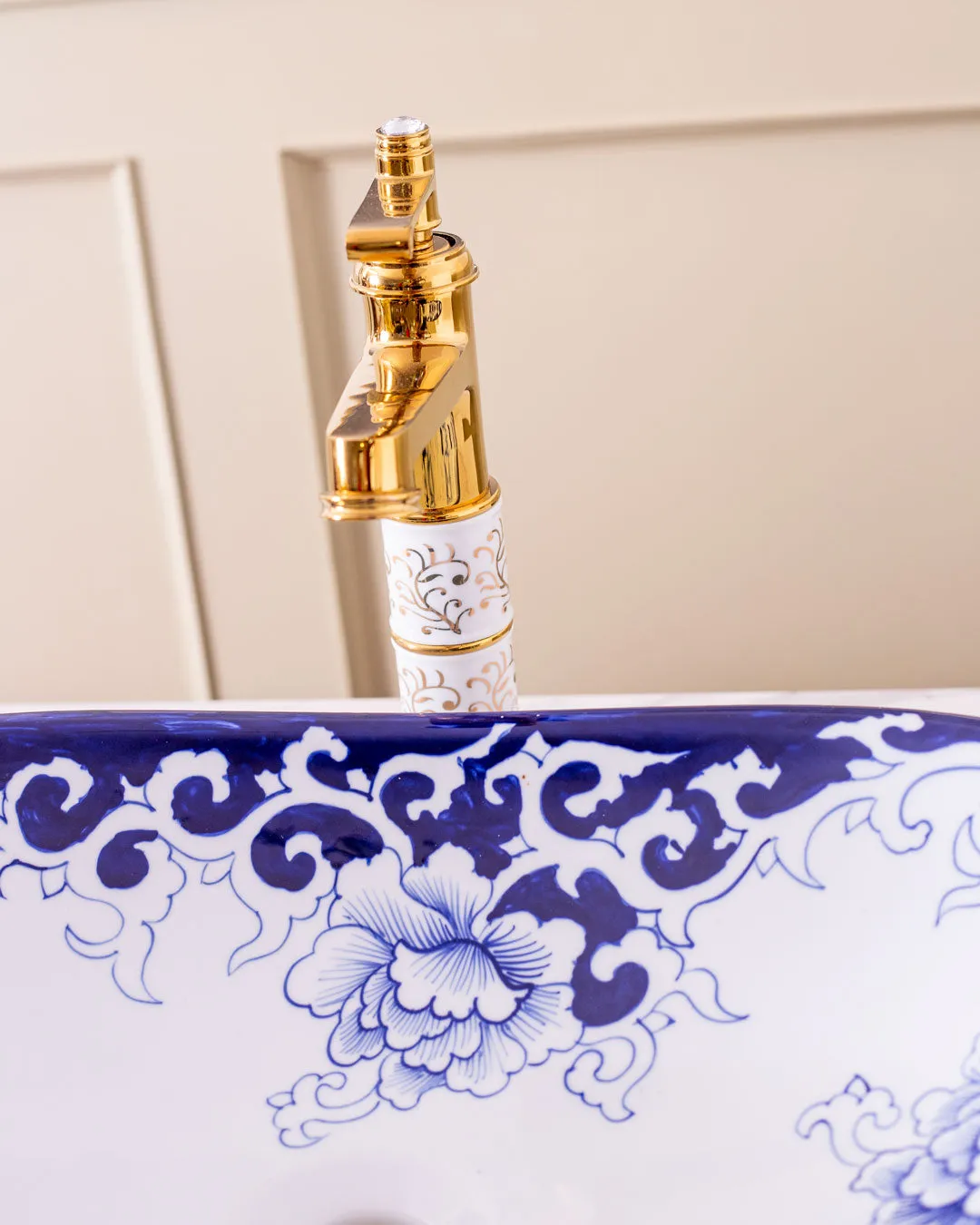 Blue Vine Porcelain Counter Top Basin