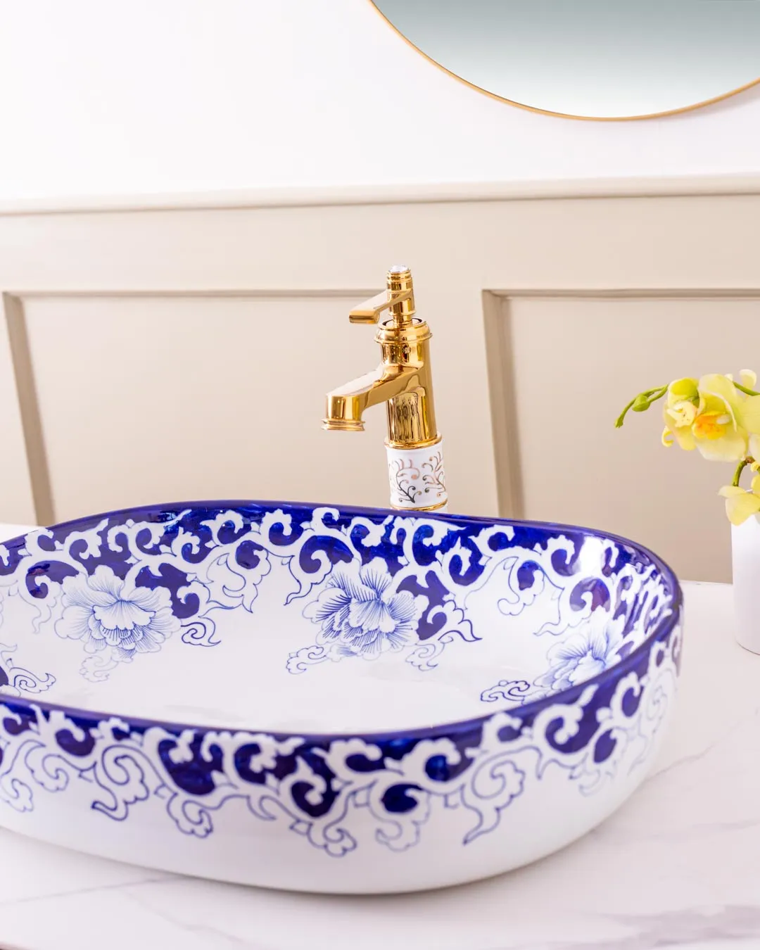 Blue Vine Porcelain Counter Top Basin