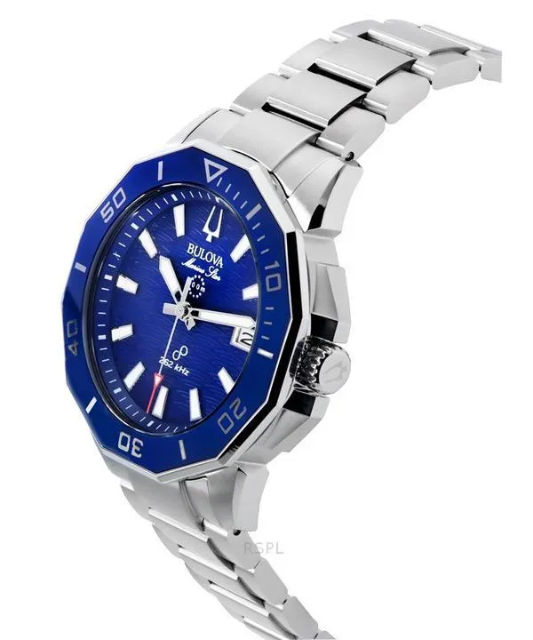 Stainless Steel Bulova Marine Star Precisionist Quartz Watch with Blue Dial