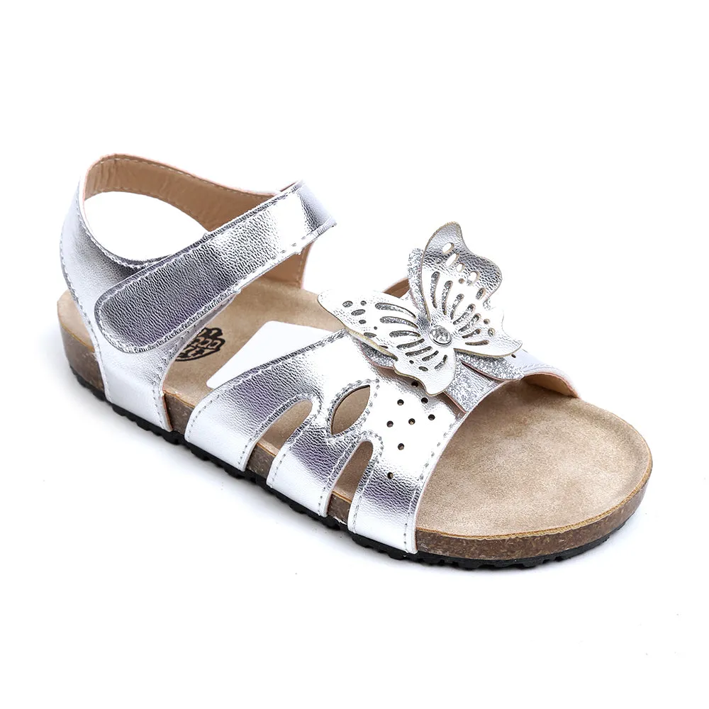 Butterfly Strap Sandal For Girls - Silver