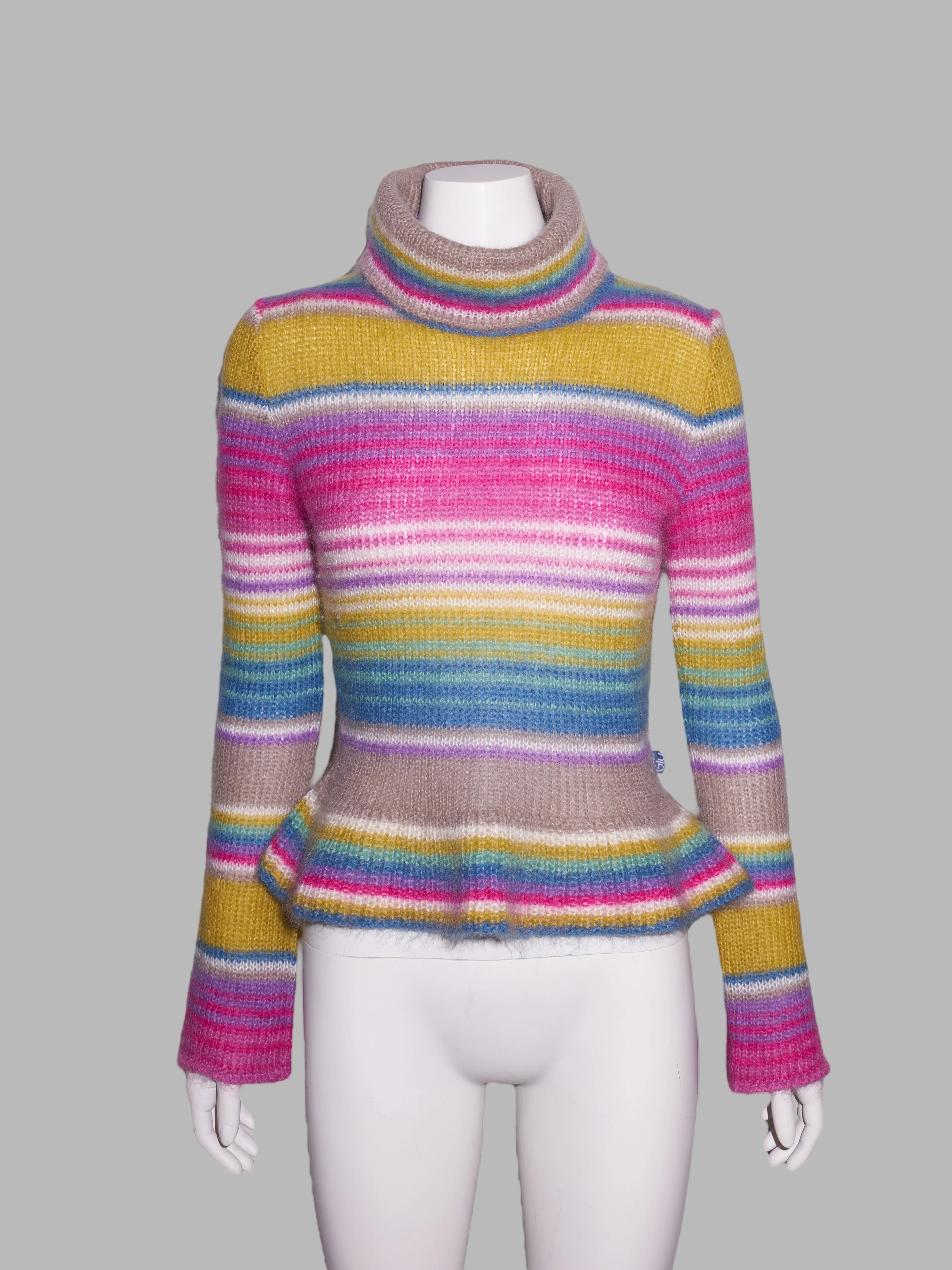 Byblos Blu 1990s multicolour striped mohair turtleneck jumper - sz 40