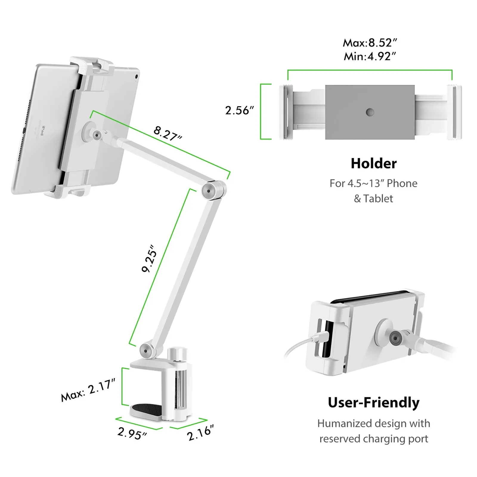 C Clamp Desk Stand for 4.5-13" Phone&Tablet(AP-7LC)