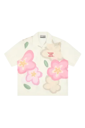 Cartoon Hand Painted Flower Cuban Shirt - Cream