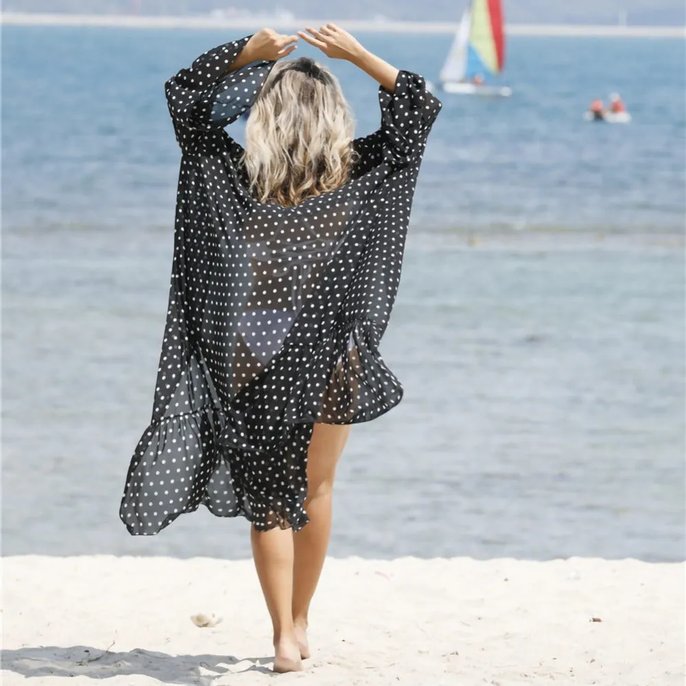 Chiffon Dot Print Robe Beach Cover Up