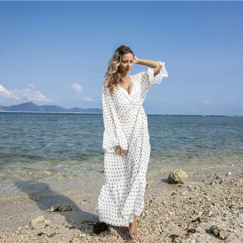 Chiffon Dot Print Robe Beach Cover Up