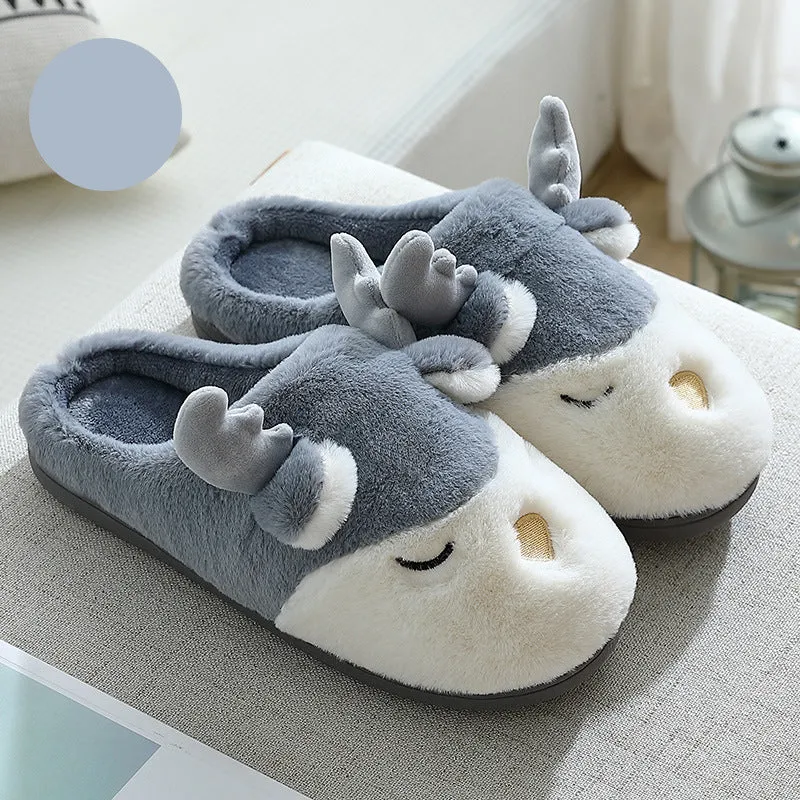 Christmas Shoes Winter Home Slippers Elk Plush Bedroom Slipper House Shoes For Women Men